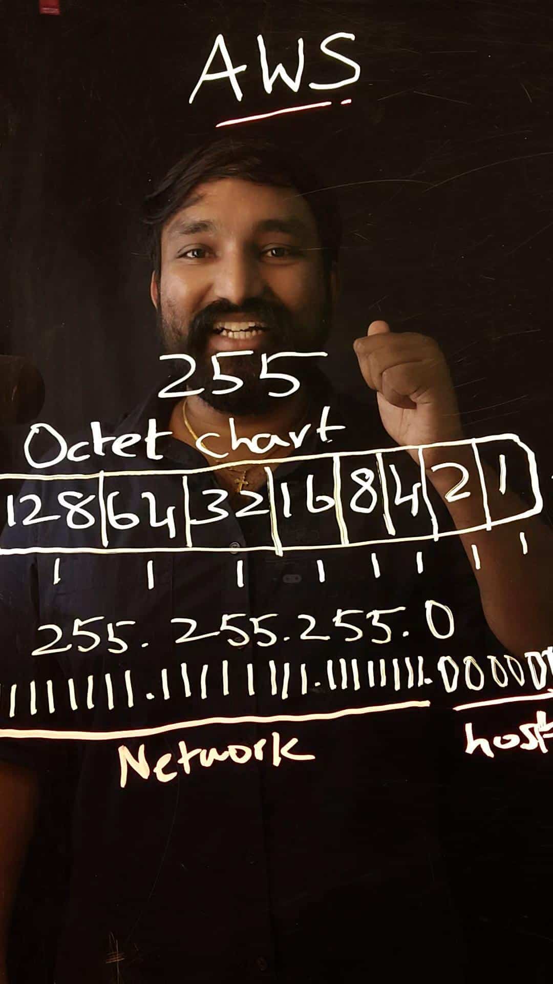 alden.social instructor teaching AWS subnet masks on a lightboard